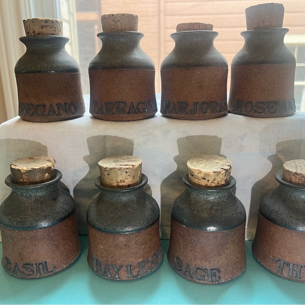 Vintage Herb Spice Jars with Cork Lids